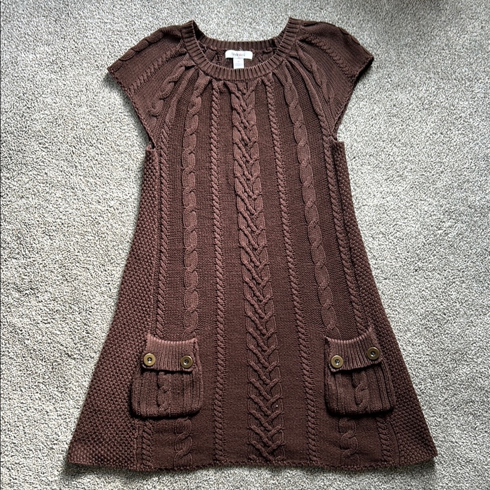 Style & Co Womens Dress Mini Sweater Cable Knit Brown Pullover Pockets- Medium